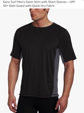 Kanu Surf Men's Black Short-Sleeve Rash Guard with Gray Side Panels NWT